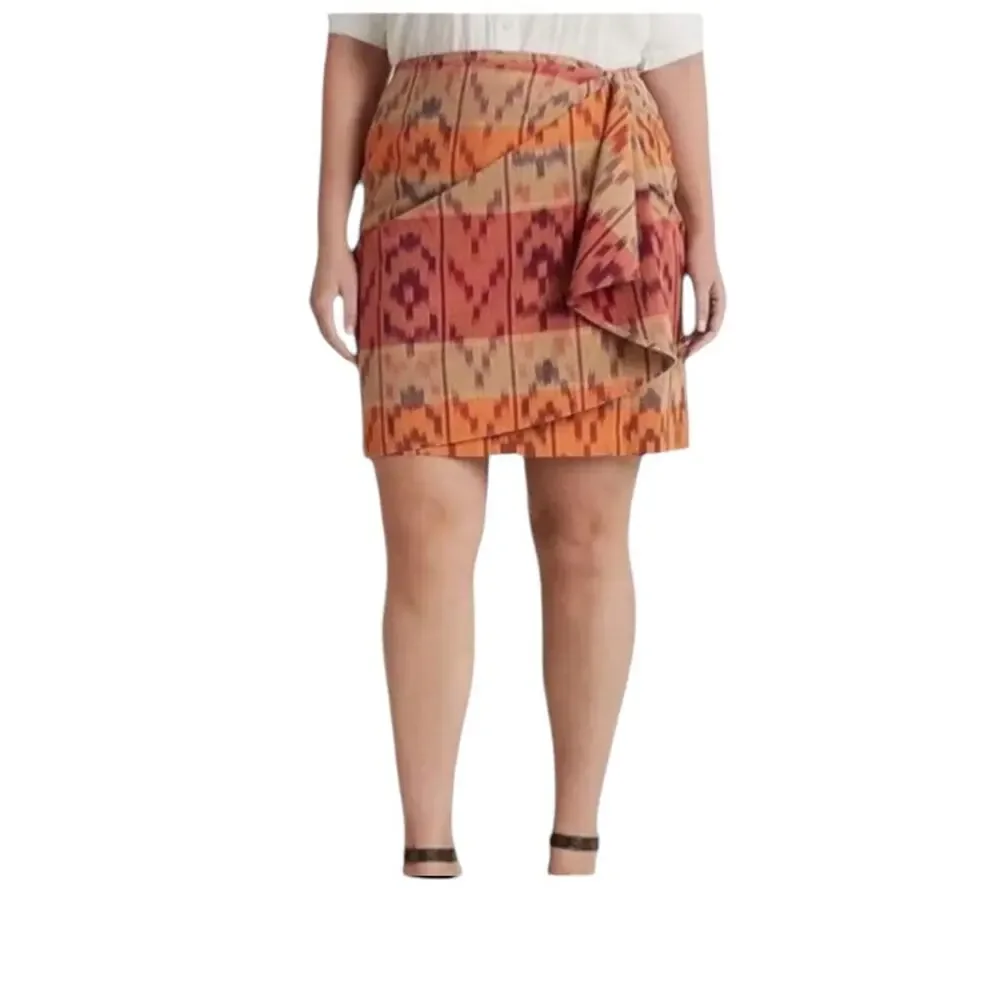 Lauren Ralph Lauren True Wrap Skirt Above Knee Geo Motif Ruffle Ikat Fall NEW 20